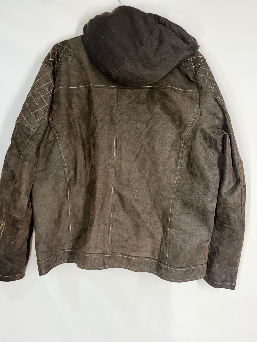 Black Rivet Brown Quilted-Shoulder Bomber Jacket with Hood - Picture 9 of 12